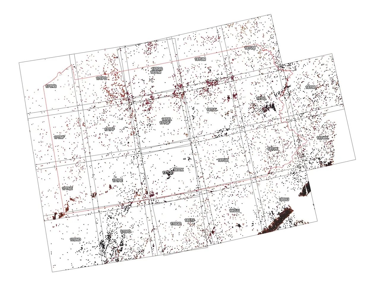 Map of NDVI outlier points across Pennsylvania