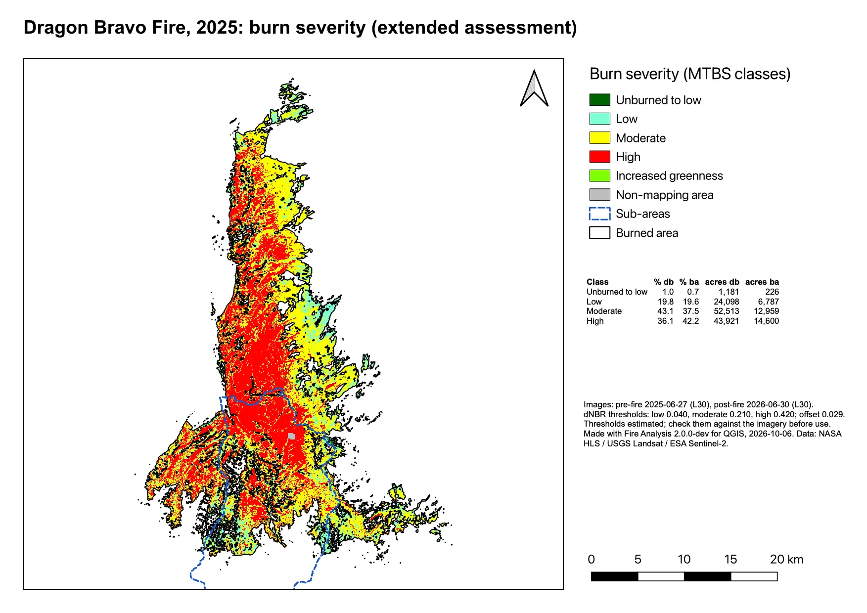 Burn severity map of the Dragon Bravo Fire, extended assessment