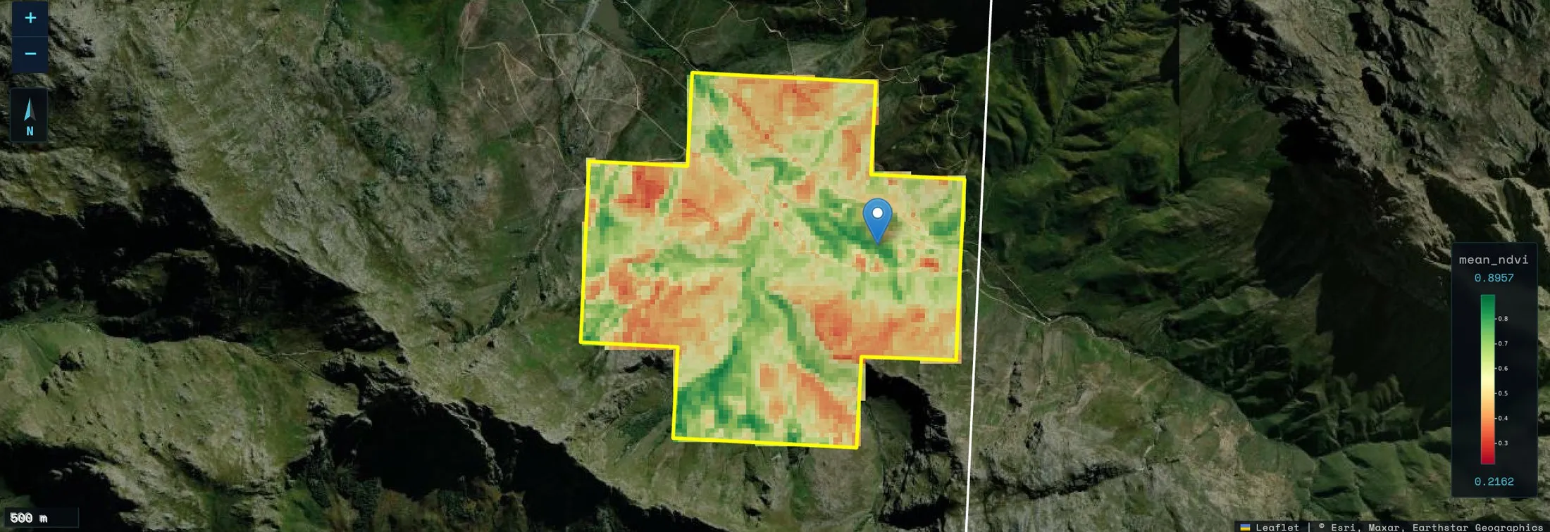 Map of mean NDVI for region G5_25 in mountainous terrain