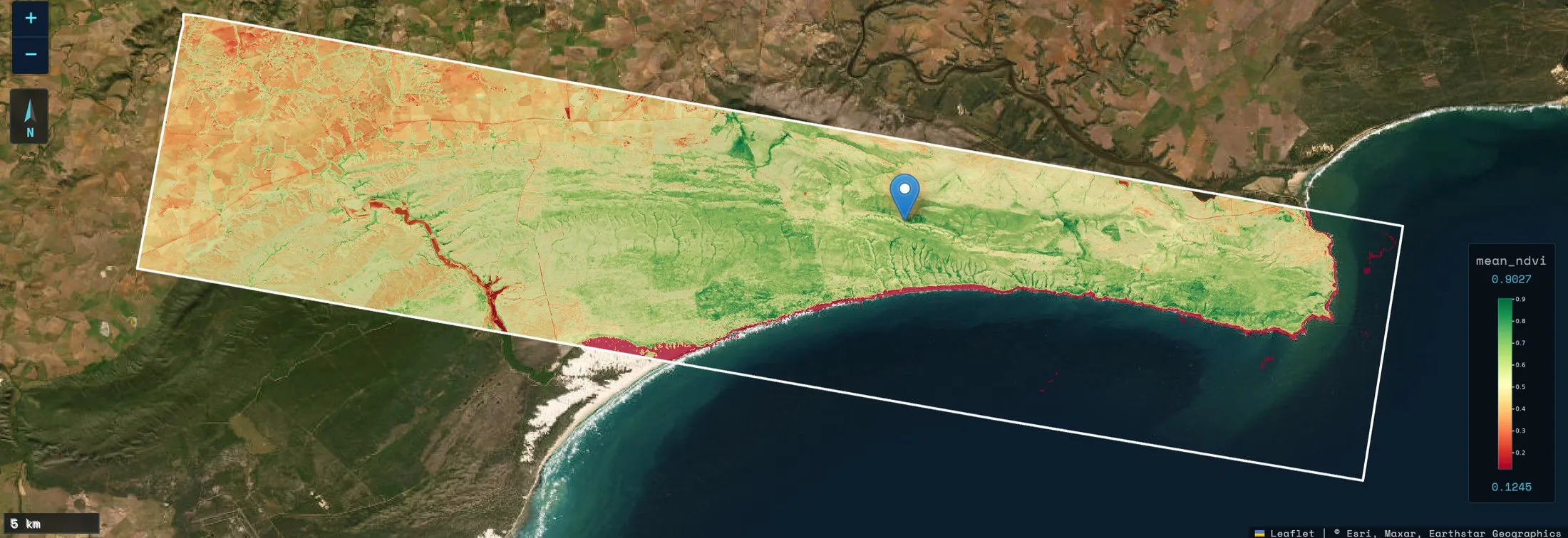 Map of mean NDVI across flight box G5_6 on South Africa's south coast
