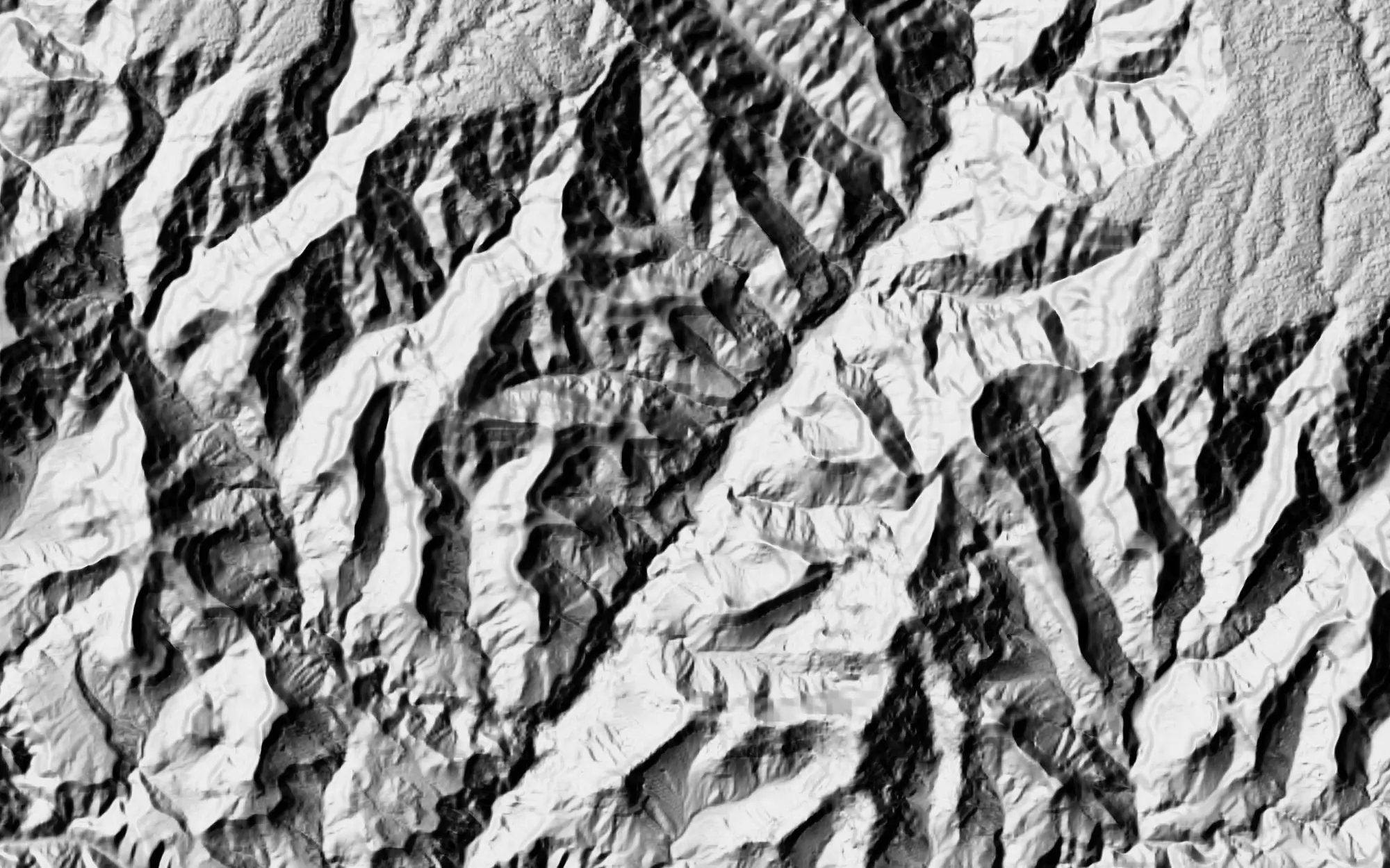 Grayscale hillshade of the Copernicus elevation model for the Bright Angel area