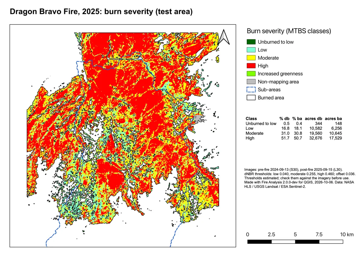 Burn severity map of the Dragon Bravo test area