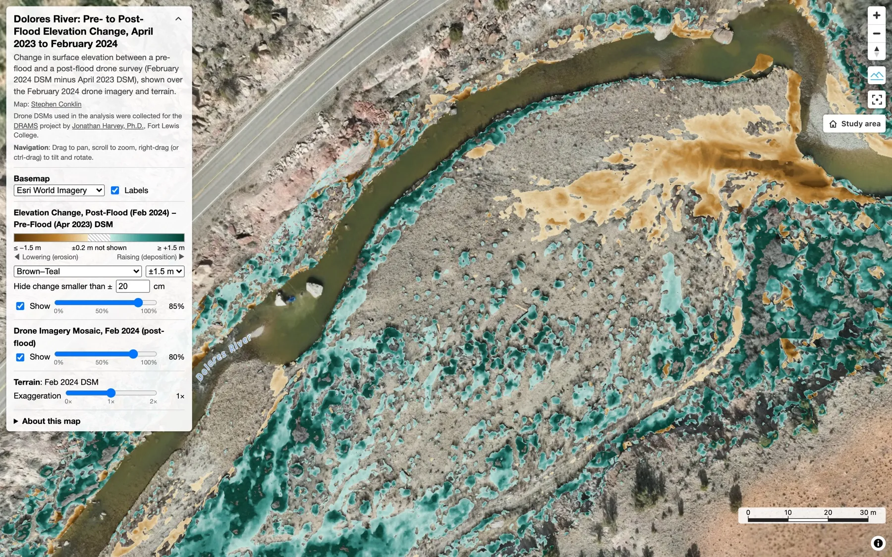 Change map in the Brown–Teal color ramp