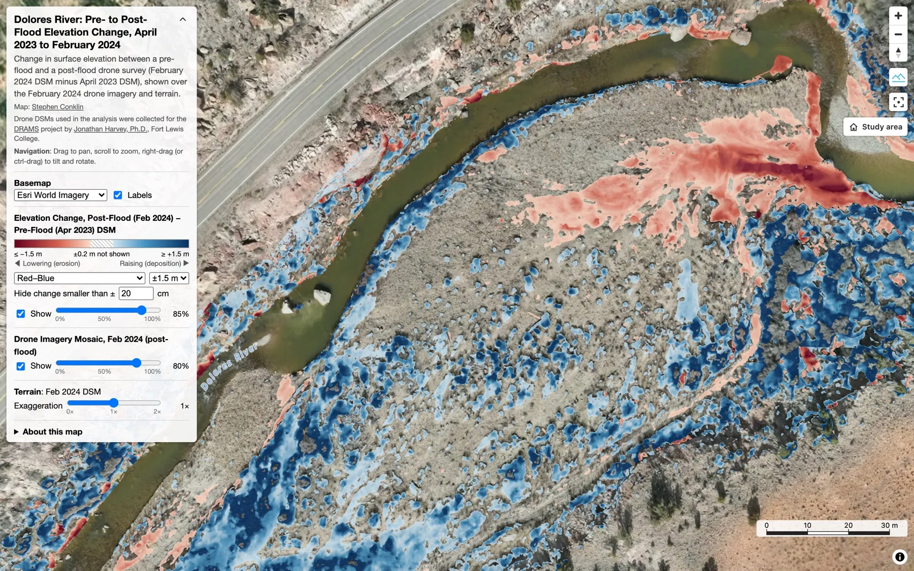 Change map in the Red–Blue color ramp