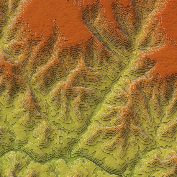 Stacked terrain of Bright Angel Canyon with the Lime-Orange ramp