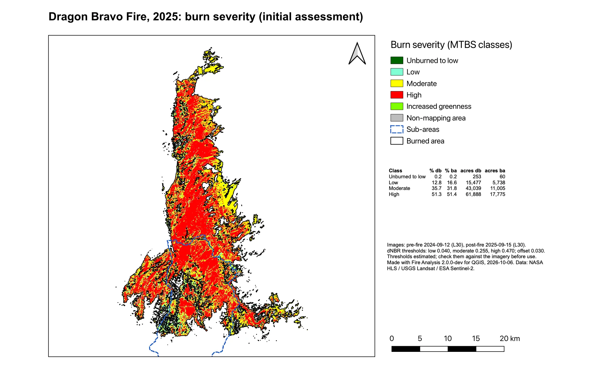 A4 burn severity map of the Dragon Bravo Fire produced by the toolkit