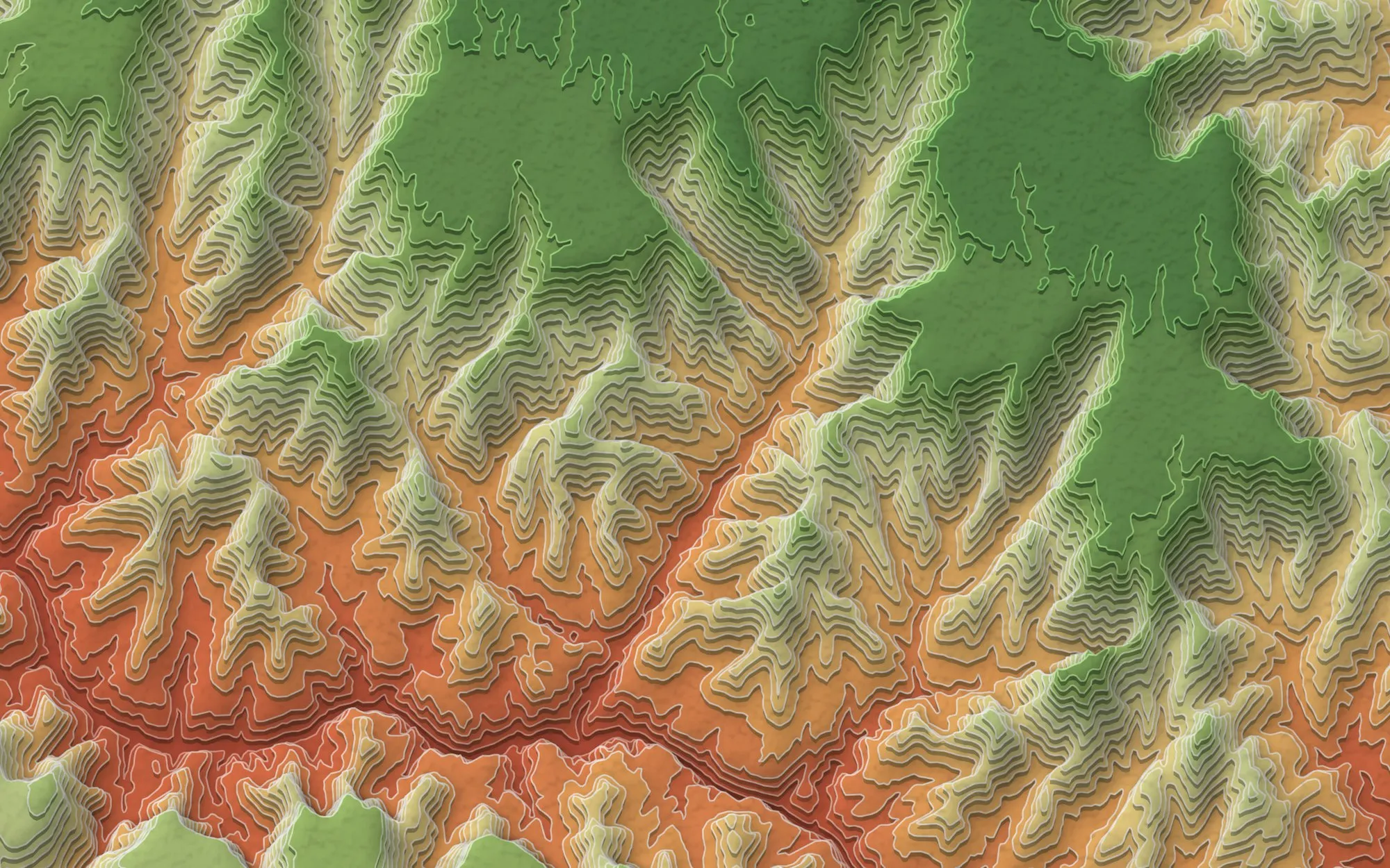 Oblique stacked terrain of the Grand Canyon, slabs lifted with walls showing